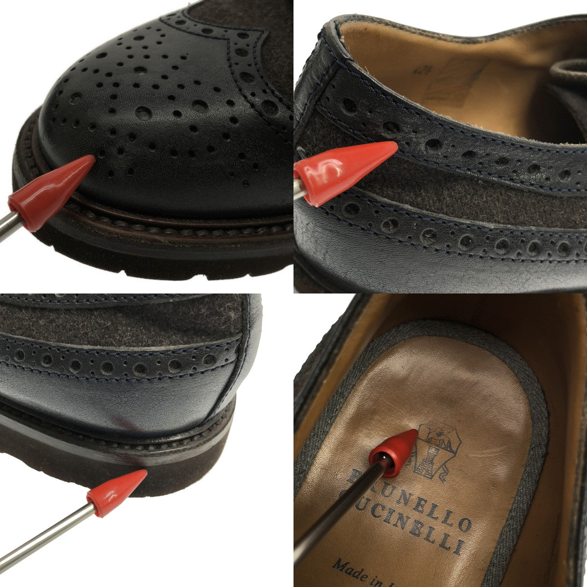 BRUNELLO CUCINELLI / ブルネロクチネリ | 異素材 ウール切替 メダリオン レザーシューズ / 革靴 | 42 1/2 | メンズ