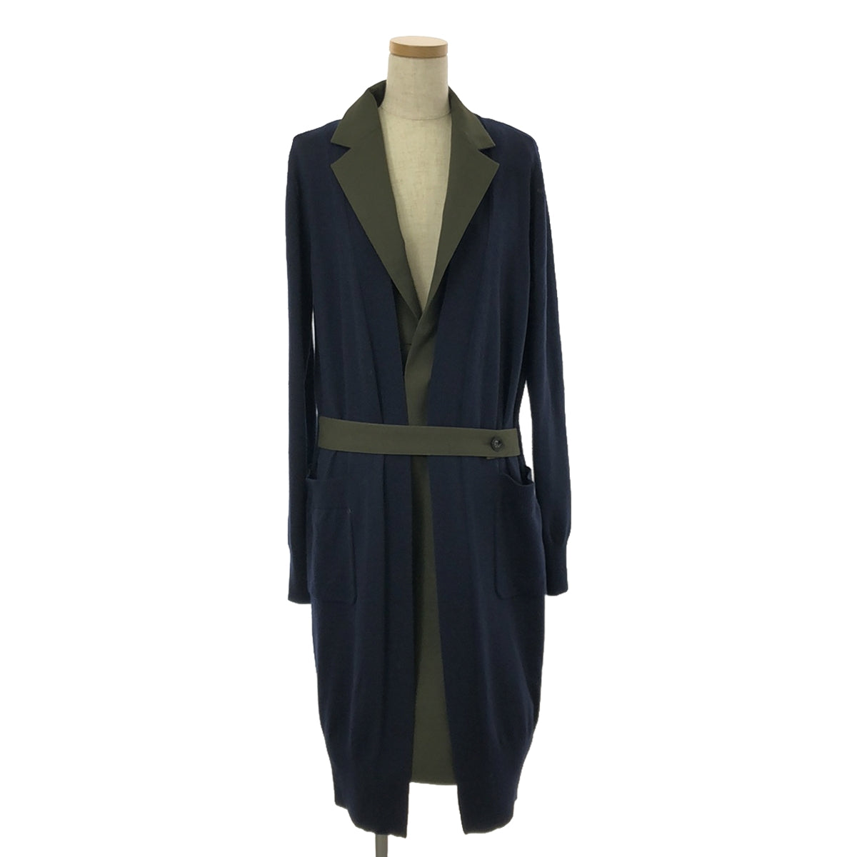 sacai | Knit docking Chester coat | Navy/Khaki | Women's