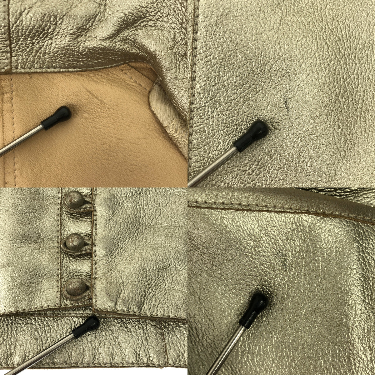 LOEWE / 로에베 | 탁 버튼 디테일 가죽 재킷 | 36 | 실버 | 여성