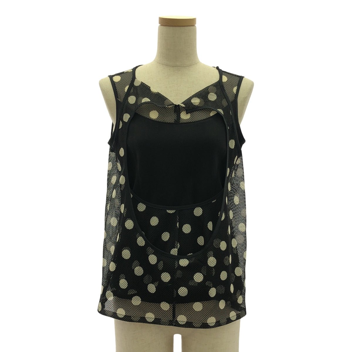 JUNYA WATANABE COMME des GARCONS / 渡邊淳也 | 2013春夏 |聚酯圓點變形網眼切換無袖上衣 | S |黑/白 |女性的