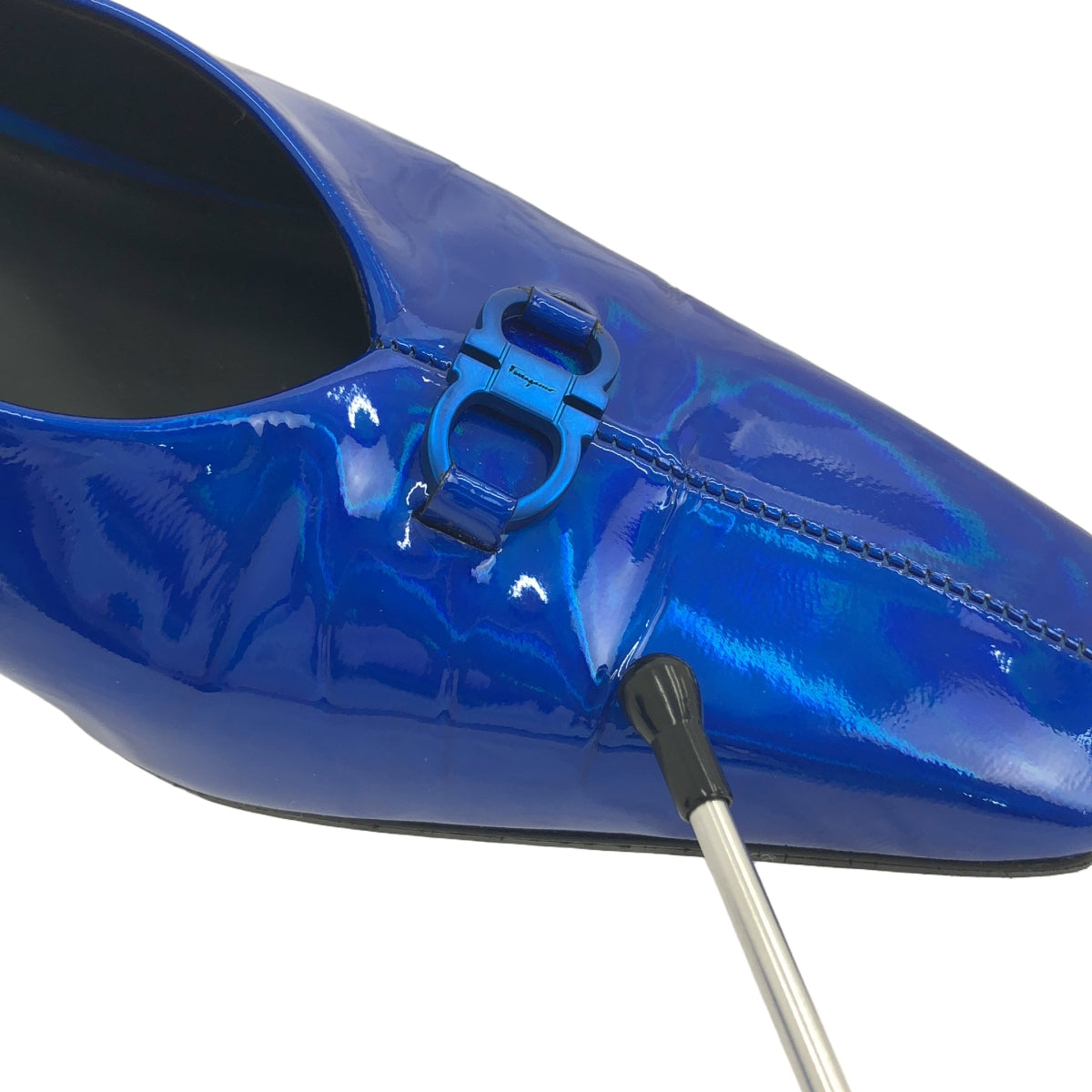 Salvatore Ferragamo / サルヴァトーレフェラガモ | メタリック スクエアトゥ ヒール パンプス | 5 1/2 | ブルー | レディース