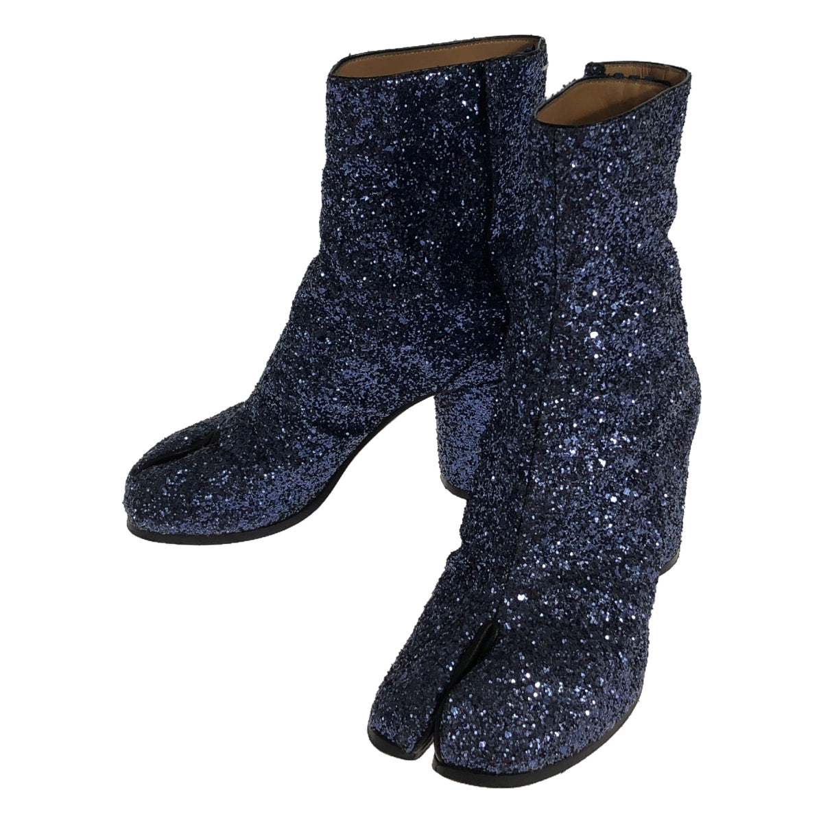 Maison Martin Margiela | tabi | Glitter side hook chunky heel leather boots | Size 35 | Blue | Women's