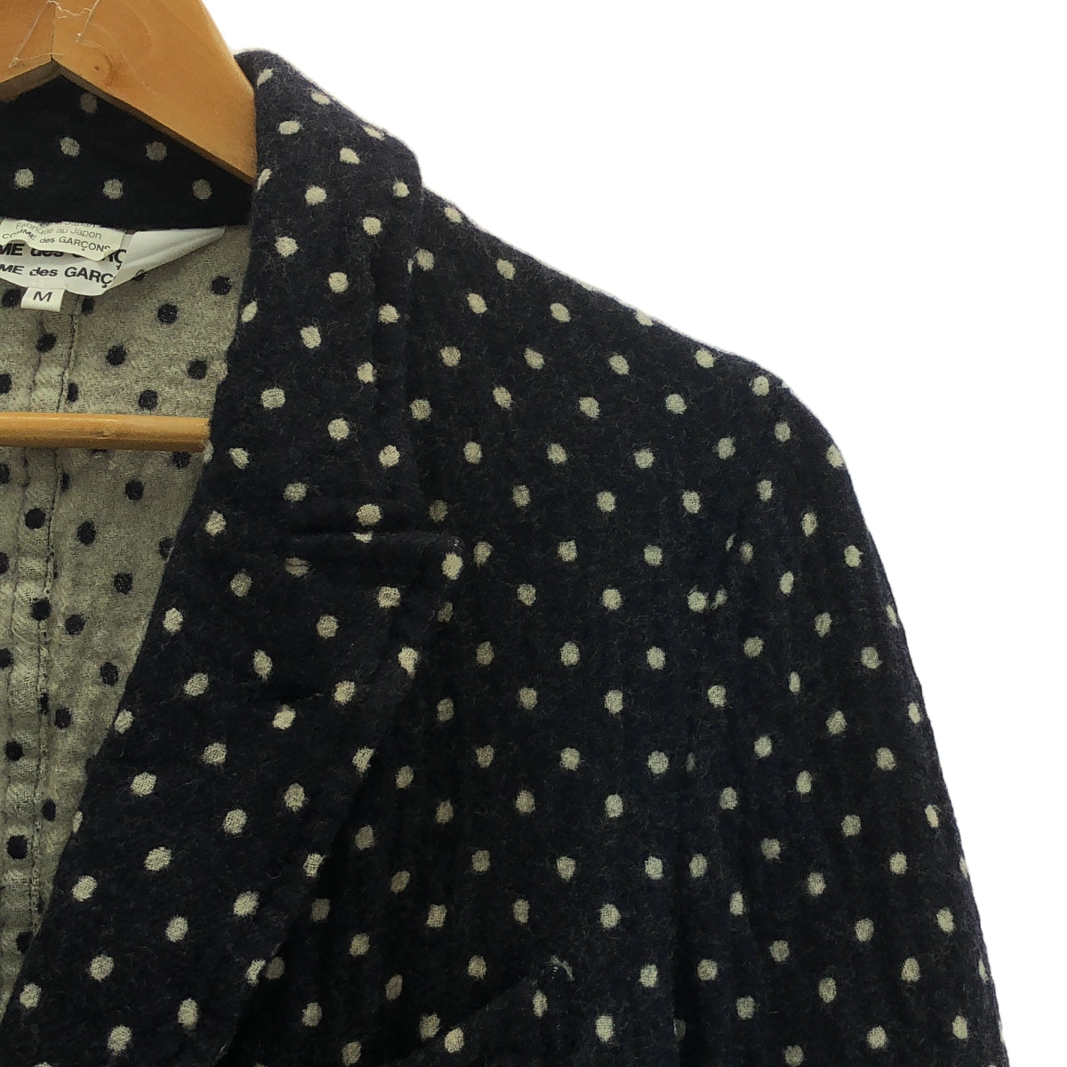 COMME des GARCONS COMME des GARCONS / 콤콤 | 2007AW | 울 축융 도트 싱글 브레스트 재킷 | M | 다크 네이비/화이트 |