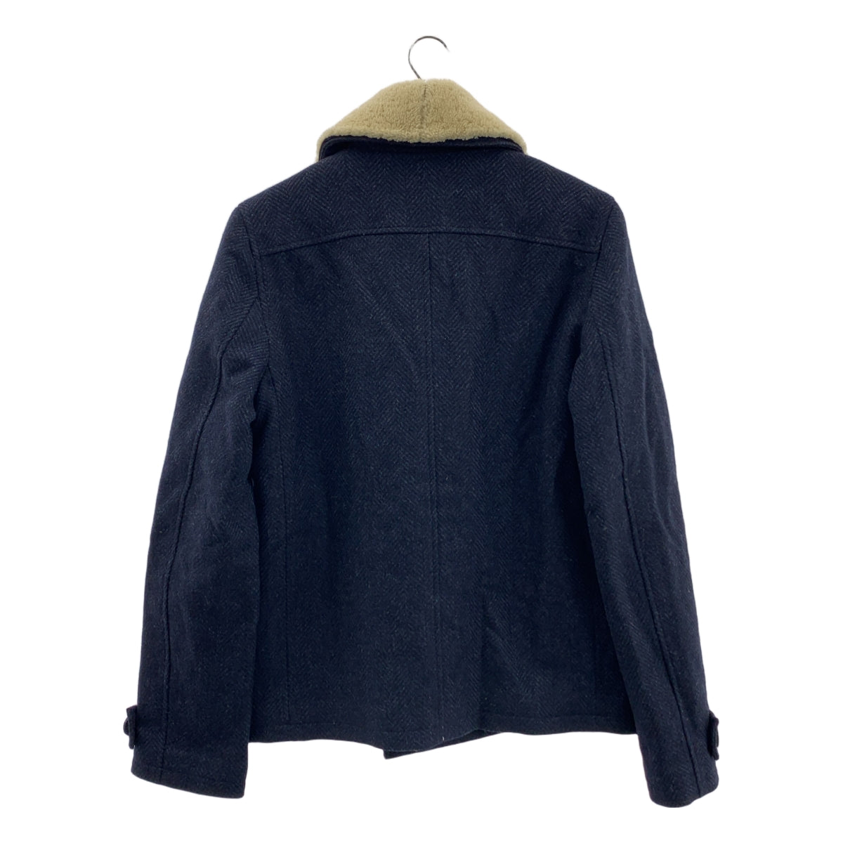 A.P.C. / アーペーセー | 襟ムートン ヘリンボーンツイード Pコート ピーコート | XS | ネイビー / アイボリー | メンズ