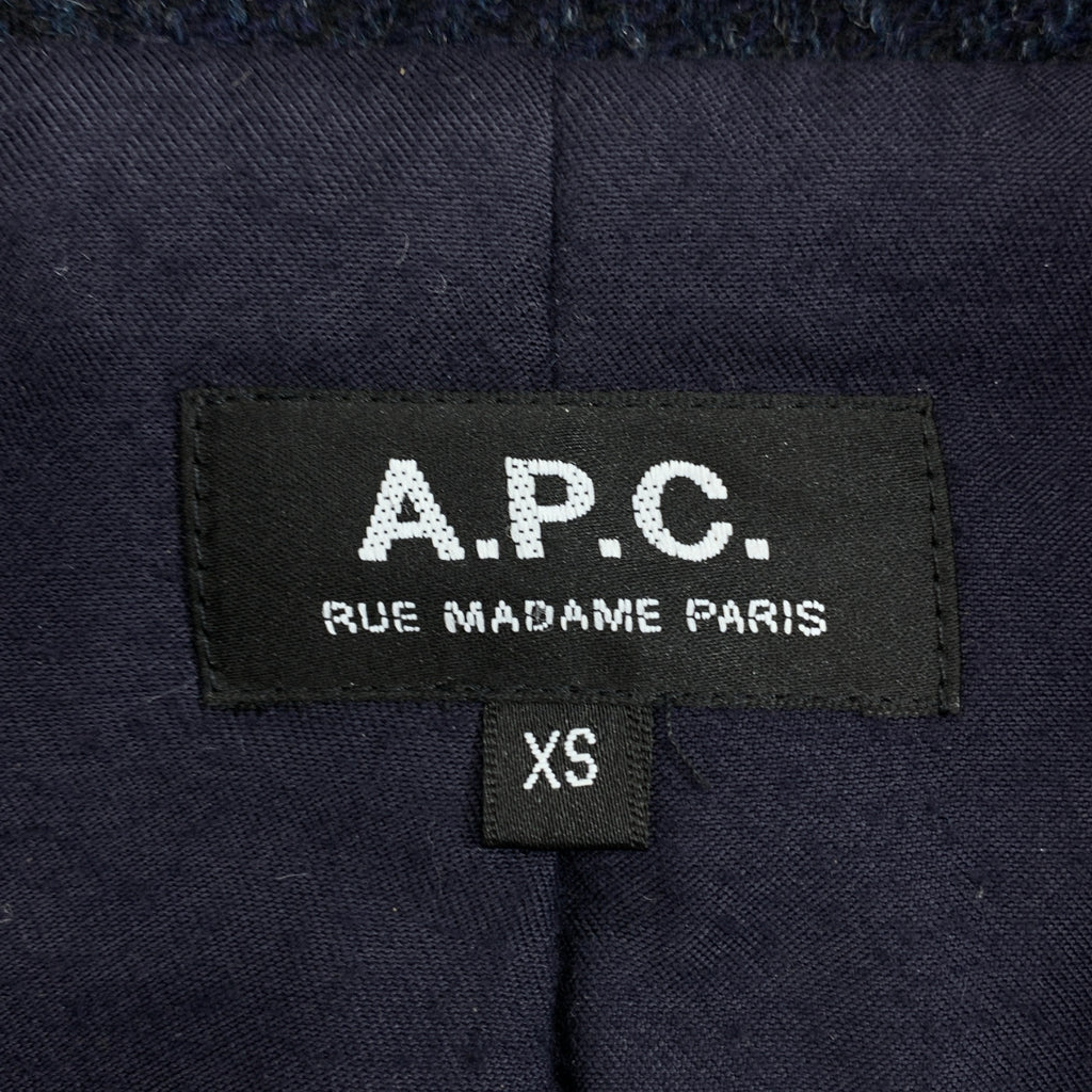 A.P.C. / アーペーセー | 襟ムートン ヘリンボーンツイード Pコート ピーコート | XS | ネイビー / アイボリー | メンズ
