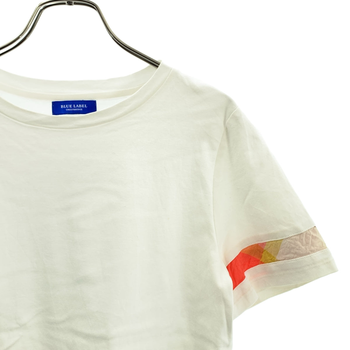 BLUE LABEL CRESTBRIDGE / ブルーレーベル・クレストブリッジ | クレストブリッジチェック 切替 クルーネックカットソー | 38 | ホワイト | レディース