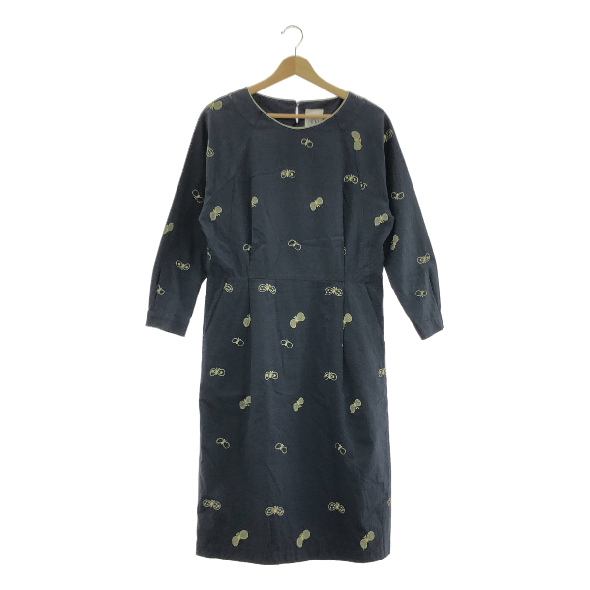 mina perhonen / ミナペルホネン | choucho / ちょうちょ エンブロイダリー ポケット付き ドレス ワンピース | 38 | ネイビー | レディース