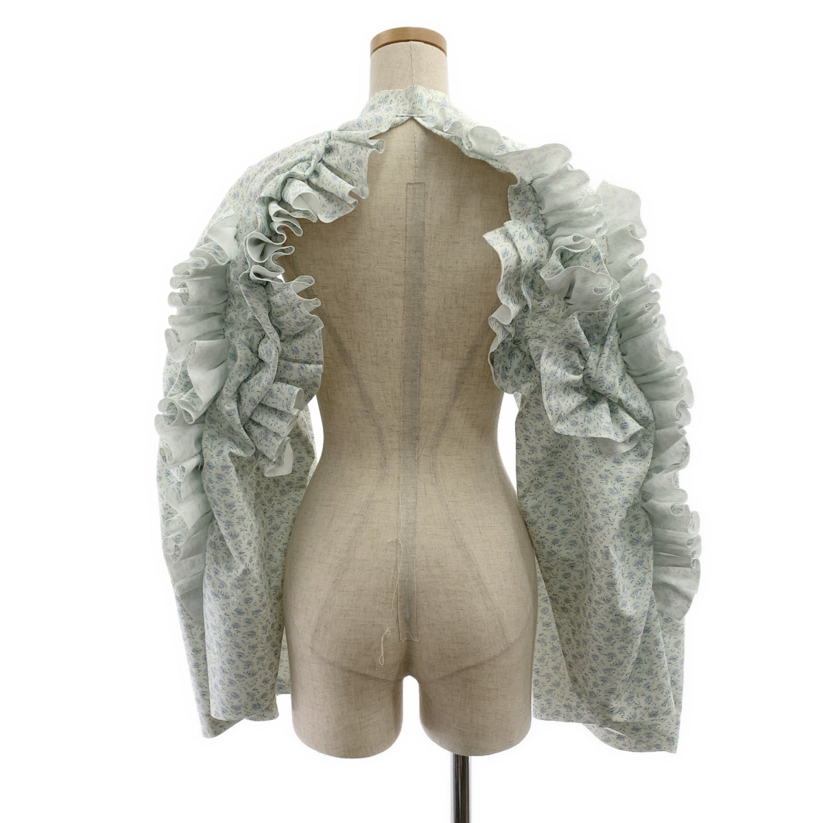【美品】  tao COMME des GARCONS / タオコムデギャルソン | 2022SS | 総柄 フリル装飾 付け袖 ボレロ ジャケット | ホワイト/ブルー | レディース