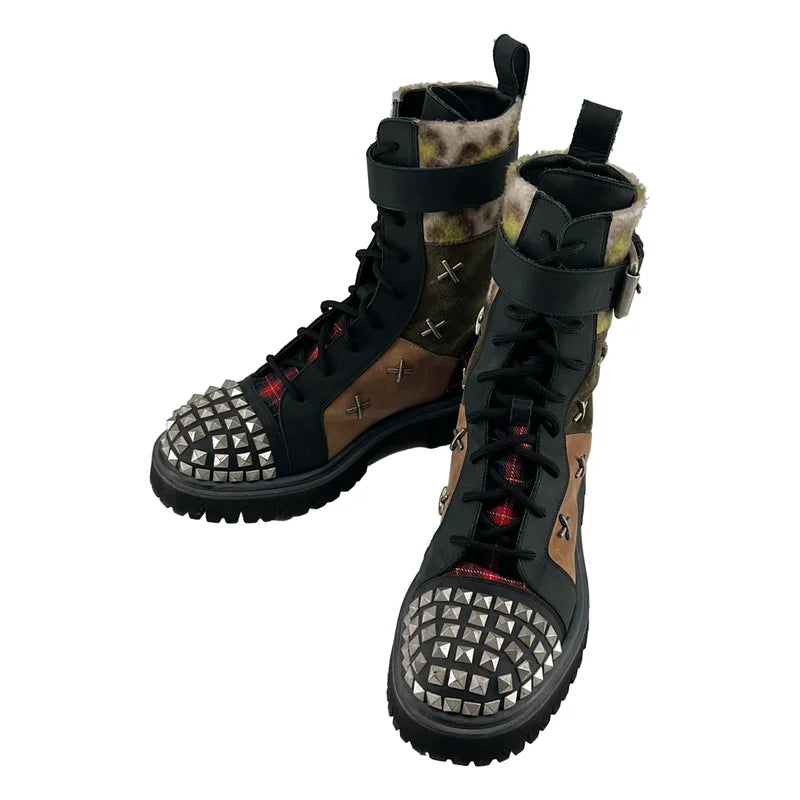 MOSCHINO / モスキーノ | スタッズ 異素材切替 レースアップ ブーツ | 42 | メンズ