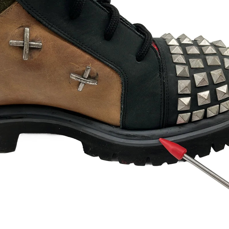 MOSCHINO / モスキーノ | スタッズ 異素材切替 レースアップ ブーツ | 42 | メンズ