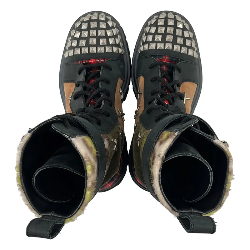 MOSCHINO / モスキーノ | スタッズ 異素材切替 レースアップ ブーツ | 42 | メンズ