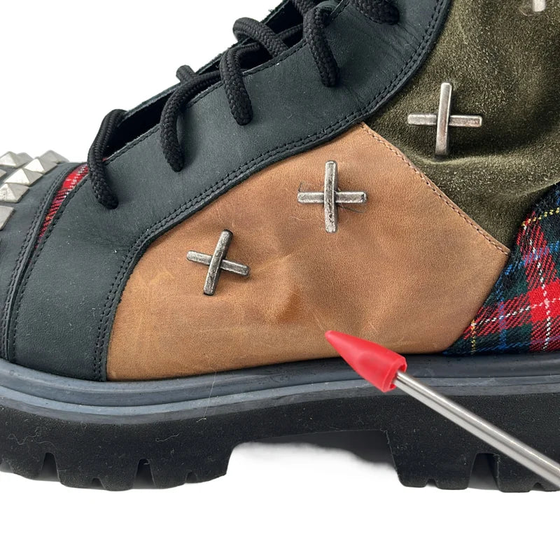 MOSCHINO / モスキーノ | スタッズ 異素材切替 レースアップ ブーツ | 42 | メンズ