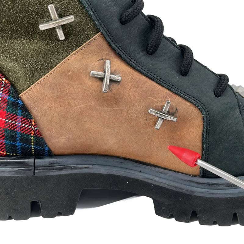 MOSCHINO / モスキーノ | スタッズ 異素材切替 レースアップ ブーツ | 42 | メンズ