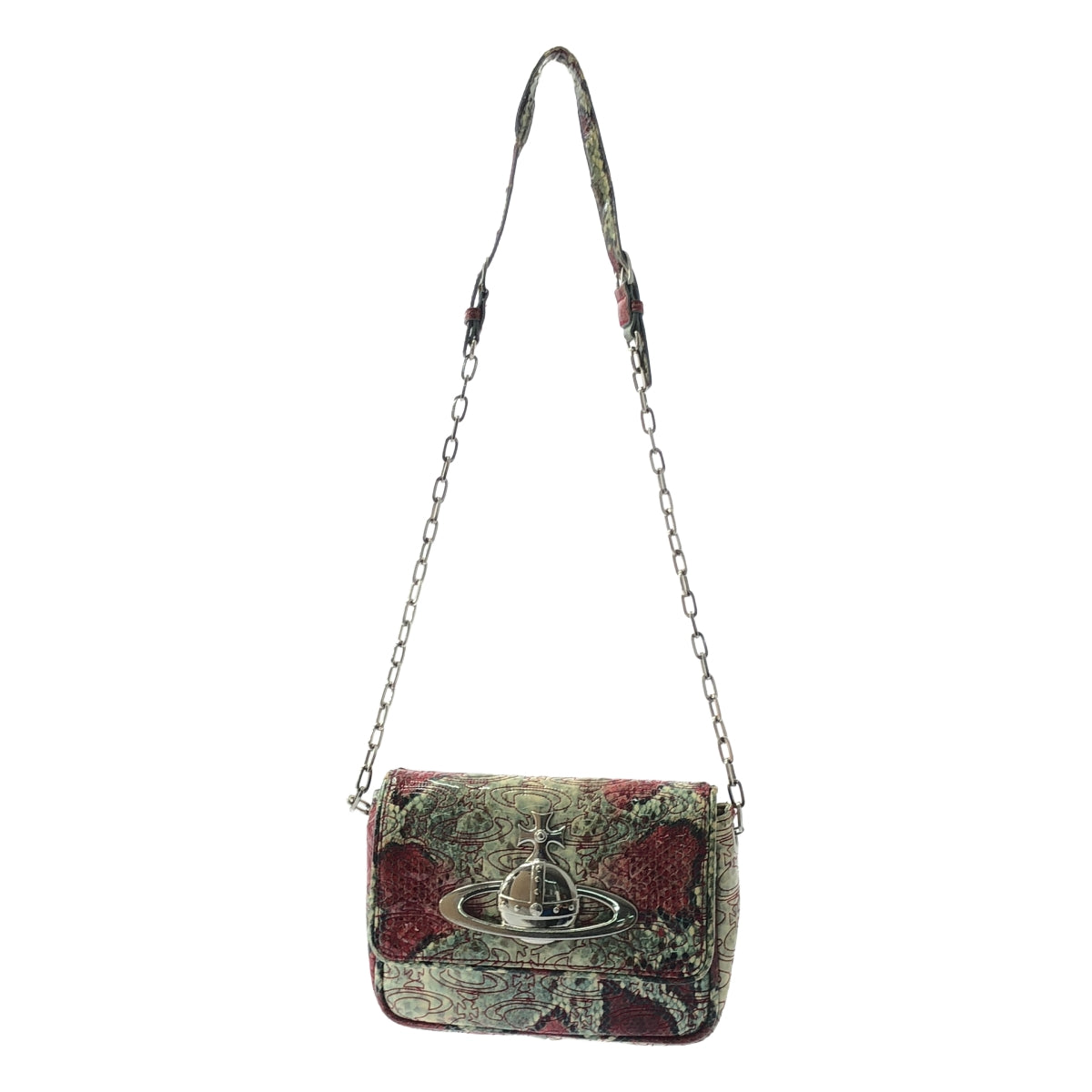 Vivienne Westwood / ヴィヴィアンウエストウッド | オーブ パテントレザー パイソン柄 ショルダーバッグ | ベージュ/グリーン/レッド | レディース
