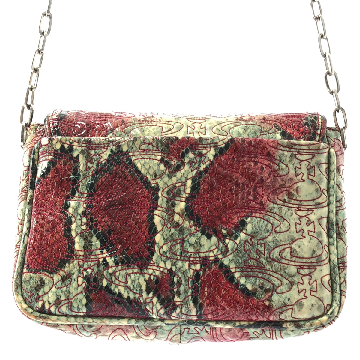 Vivienne Westwood / ヴィヴィアンウエストウッド | オーブ パテントレザー パイソン柄 ショルダーバッグ | ベージュ/グリーン/レッド | レディース