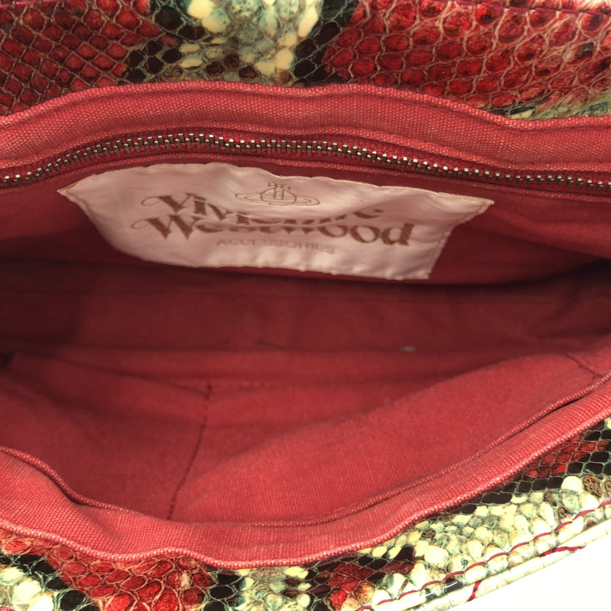 Vivienne Westwood / ヴィヴィアンウエストウッド | オーブ パテントレザー パイソン柄 ショルダーバッグ | ベージュ/グリーン/レッド | レディース