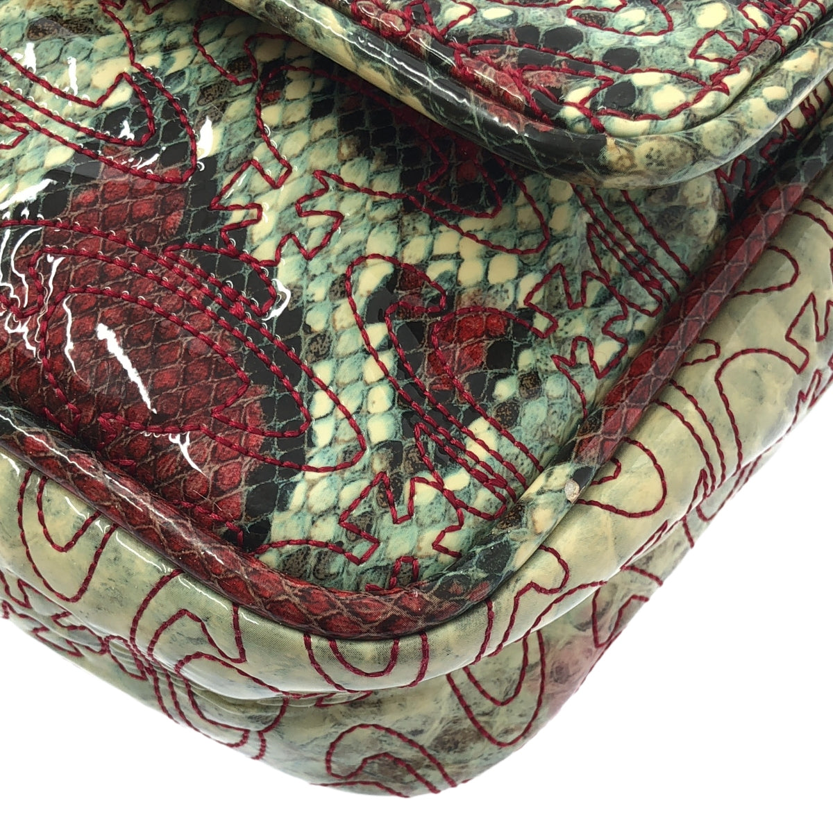 Vivienne Westwood / 비비안 웨스트우드 | 오브 특허 가죽 파이썬 무늬 숄더백 | 베이지 / 그린 / 레드 | 여성