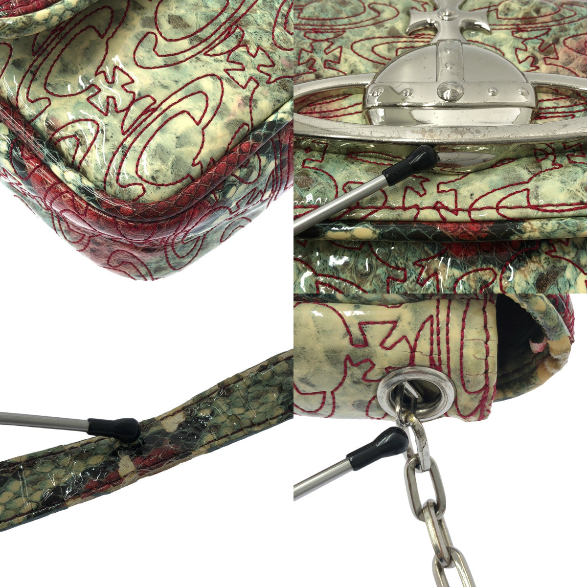 Vivienne Westwood / 비비안 웨스트우드 | 오브 특허 가죽 파이썬 무늬 숄더백 | 베이지 / 그린 / 레드 | 여성