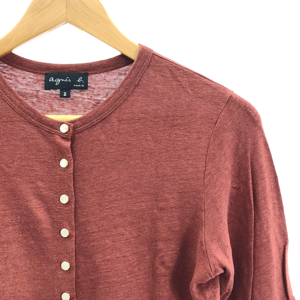 Agnes b. / アニエスベー | スナップボタン リネン カーディガン | 2 | ブラウン系 | レディース