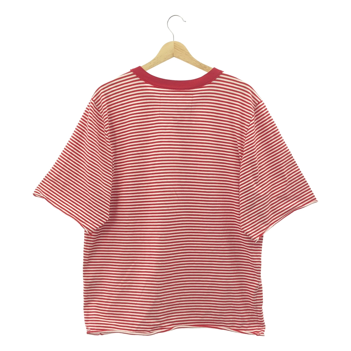 CAMIEL FORTGENS / カミエルフォートへンス | S/S BIG TEE / ボーダー クルーネック オーバー Tシャツ カットソー | M | レッド | メンズ