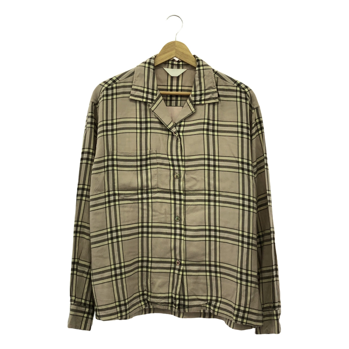 未使用 |人造絲格紋開領襯衫 | 0 |淺棕色 |男士