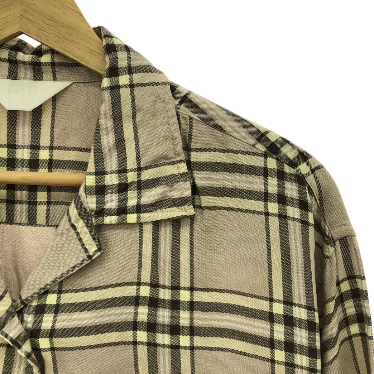 未使用 |人造絲格紋開領襯衫 | 0 |淺棕色 |男士