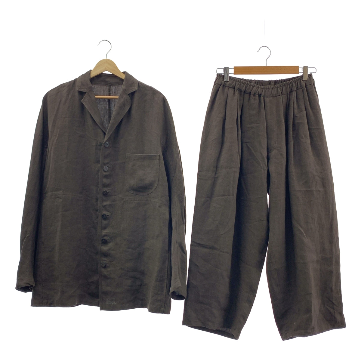 【美品】  JURGEN LEHL / ヨーガンレール | リネン シングルブレスト ジャケット / ドローストリング ワイド イージーパンツ | F | ブラウン | メンズ