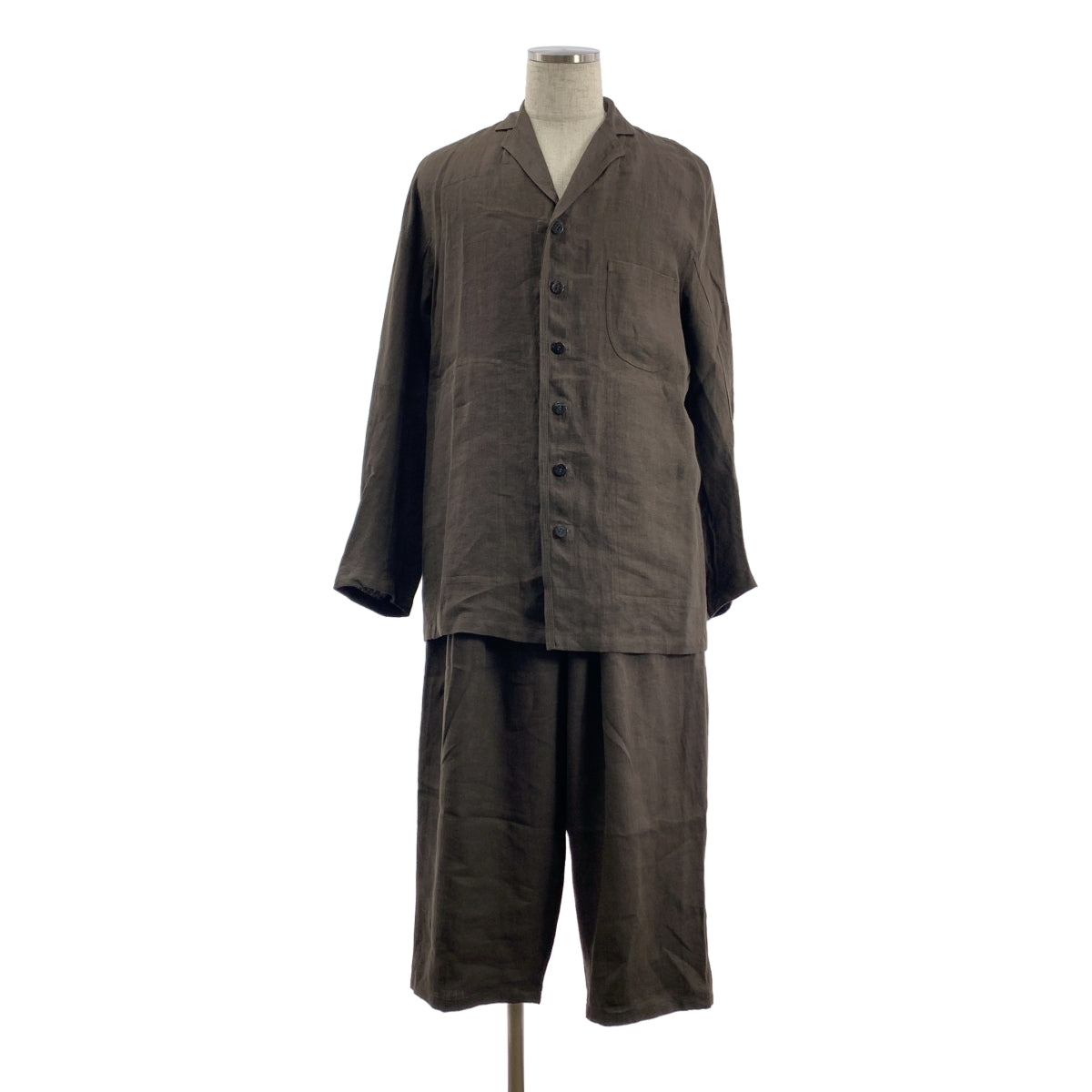 JURGEN LEHL | 亞麻單排扣外套配抽繩寬腿休閒褲 | F碼 | 棕色 | 男款