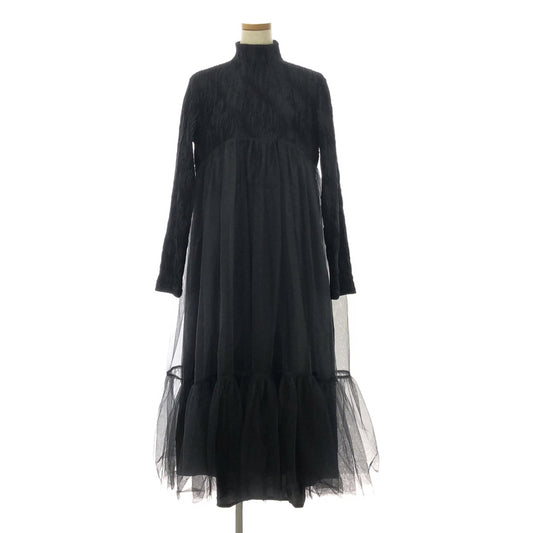 [Good Condition] noir kei ninomiya / Noir Kei Ninomiya | 2023AW | BLOOMING Wool Pleated Tulle Layered Overlay Dress | S | Black | Women's