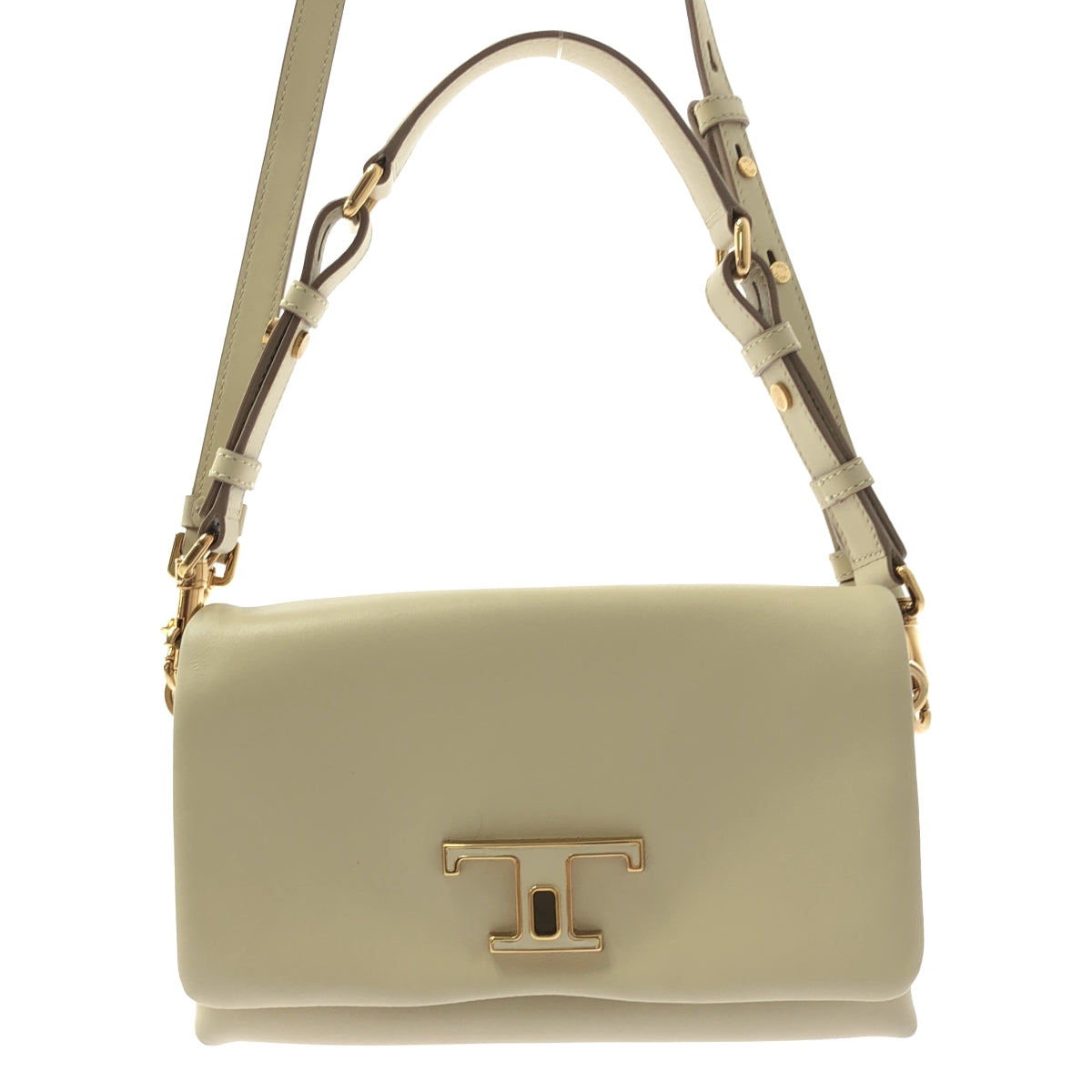 TOD'S / トッズ | レザー T タイムレス フラップ  ショルダーバッグ | ベージュ | レディース