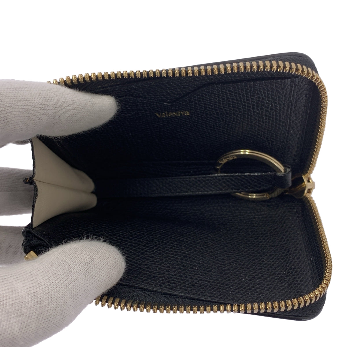 [狀況極佳] Valextra | L 型拉鍊鑰匙圈小皮夾 | 黑色 | 女款
