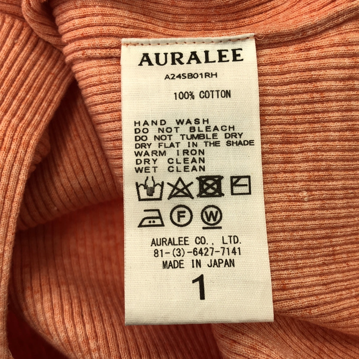 【美品】  AURALEE / オーラリー | 2024SS | × Ron Herman / EXCLUSIVE RIB TURTLE NECK L/S TEE カットソー | 1 | ライトオレンジ | レディース