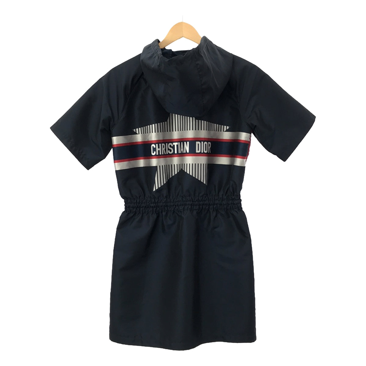 【美品】  Christian Dior / クリスチャンディオール | バックロゴ ハーフジップ フーデッドワンピース | 34 | ネイビー/レッド/シルバー | レディース