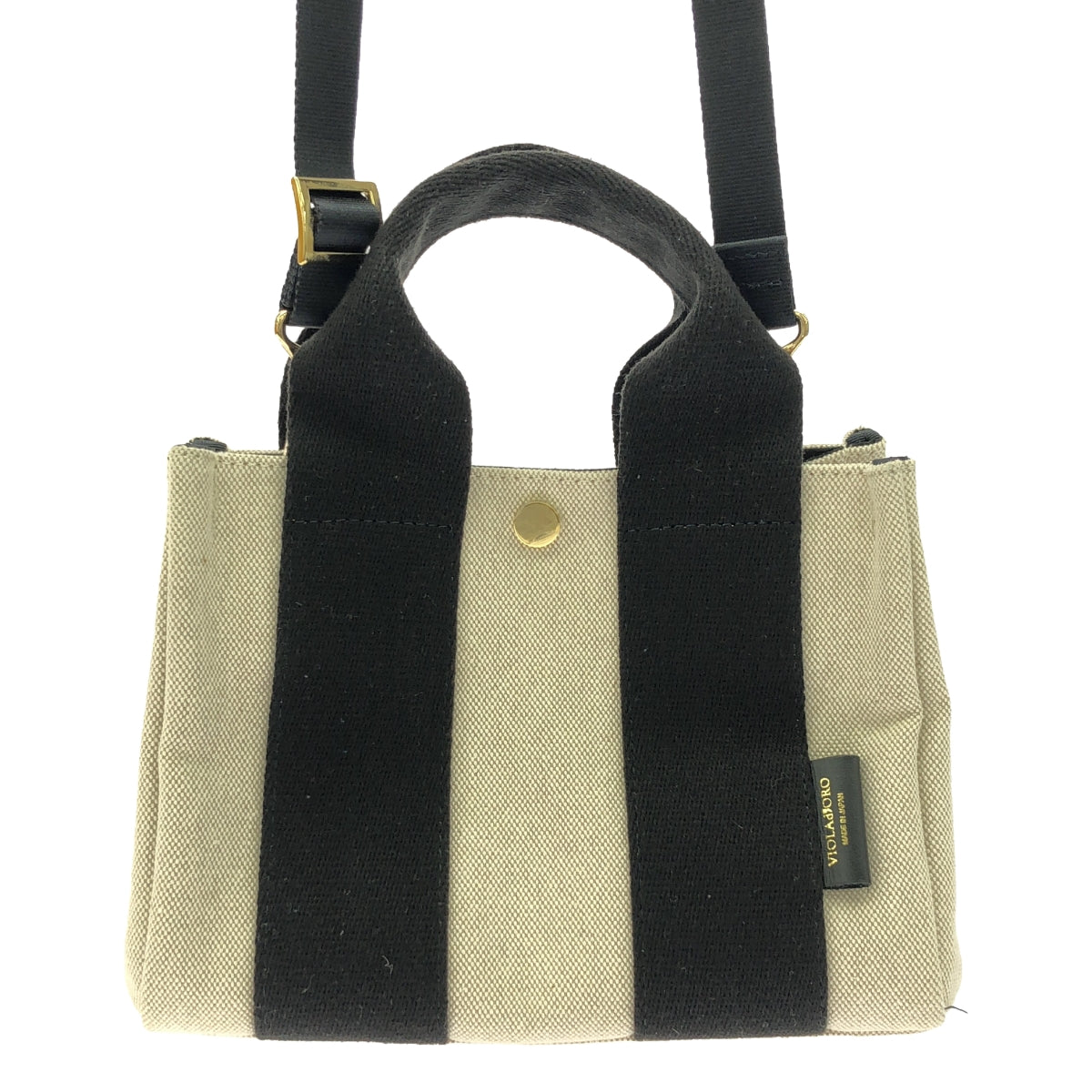 [Good Condition] VIOLAd'ORO | GINO S 2-Way Canvas Shoulder Mini Tote Bag | White/Black | Women's