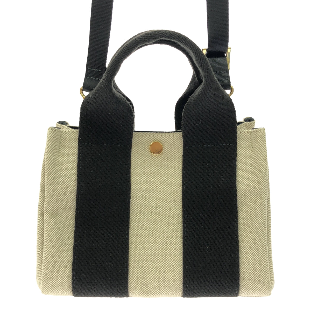 [Good Condition] VIOLAd'ORO | GINO S 2-Way Canvas Shoulder Mini Tote Bag | White/Black | Women's