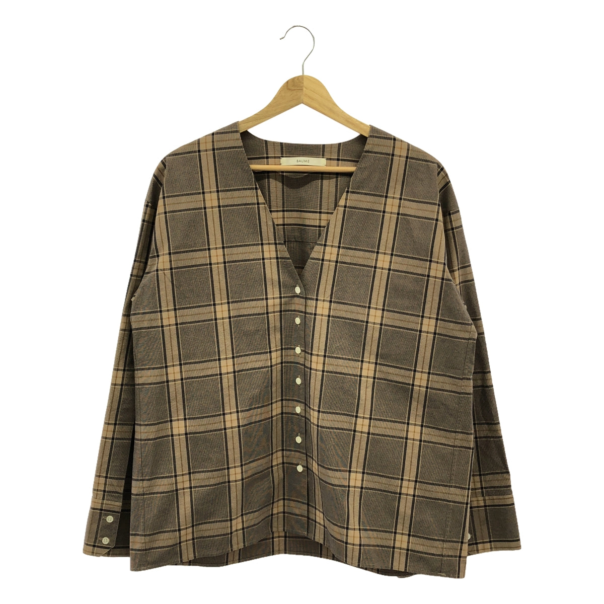 BAUME | Wide sleeve no-collar overshirt blouse | 36 | Brown | Women's