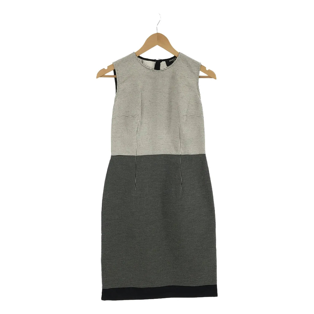 PAULE KA / 폴카 | 총 무늬 자수 바이 컬러 민소매 원피스 | 38 | 화이트 / 블랙 | 여성