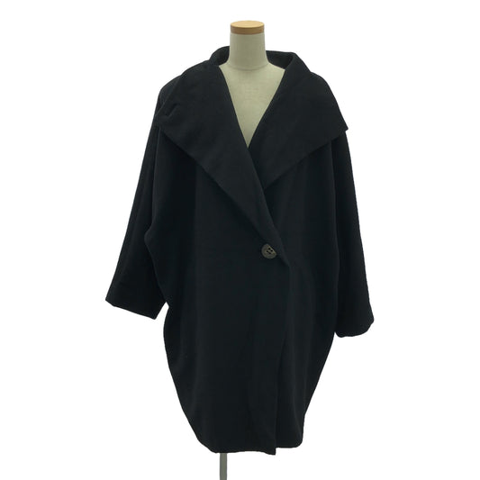 ISSEY MIYAKE | 90s Vintage Wool Big Button Drape Neck Coat | M | Black | Women's