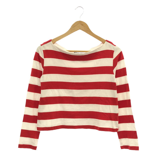 Ron Herman | HIDDEN GEMS Striped Long Sleeve Tee Boat Neck Border Cut and Sew | XS | White / Red | Women's