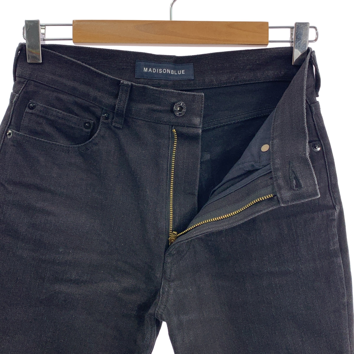 MADISON BLUE / 매디슨 블루 | HEM CUT SLIM FLARE DENIM 플레어 데님 팬츠 | 01(S) | 블랙 |