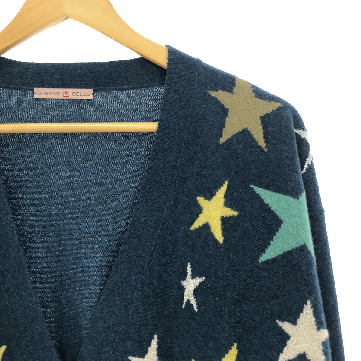 QUEENE and BELLE / クイーンアンドベル | DeuxiemeClasse取扱 シェルボタン スター柄  Vネックロングカーディガン | ブルー | レディース