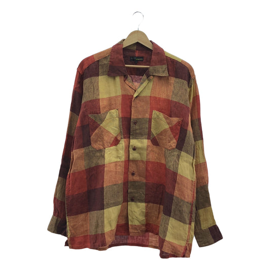 MOJITO | Linen Check Open Collar Shirt | L | Men's
