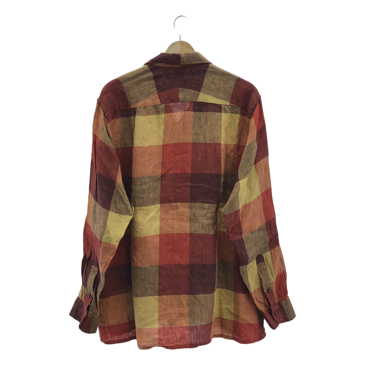 MOJITO | Linen Check Open Collar Shirt | L | Men's