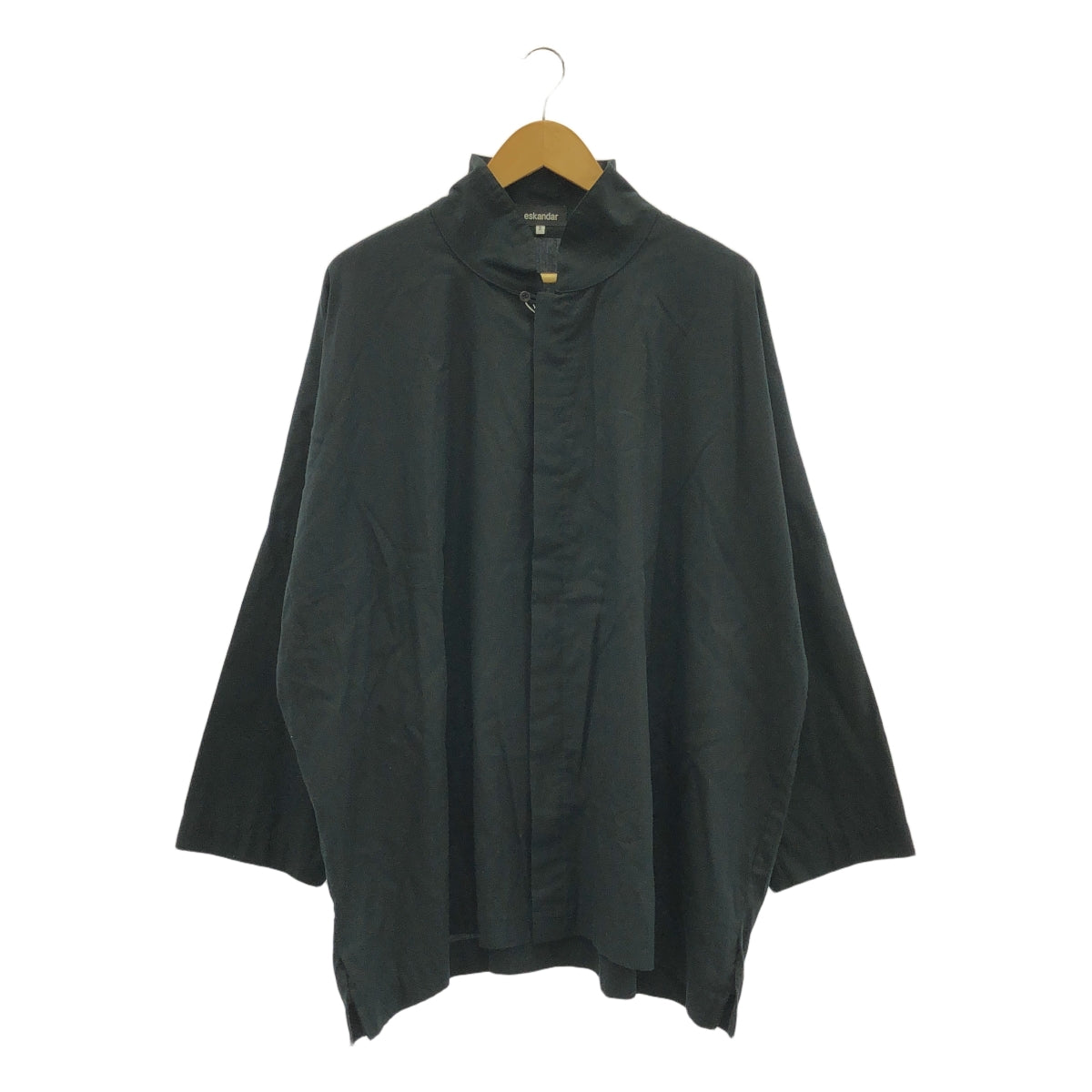 [狀況良好] Eskandar |棉質開衩前襟高領外套襯衫 |尺寸 2 |黑色 |男士