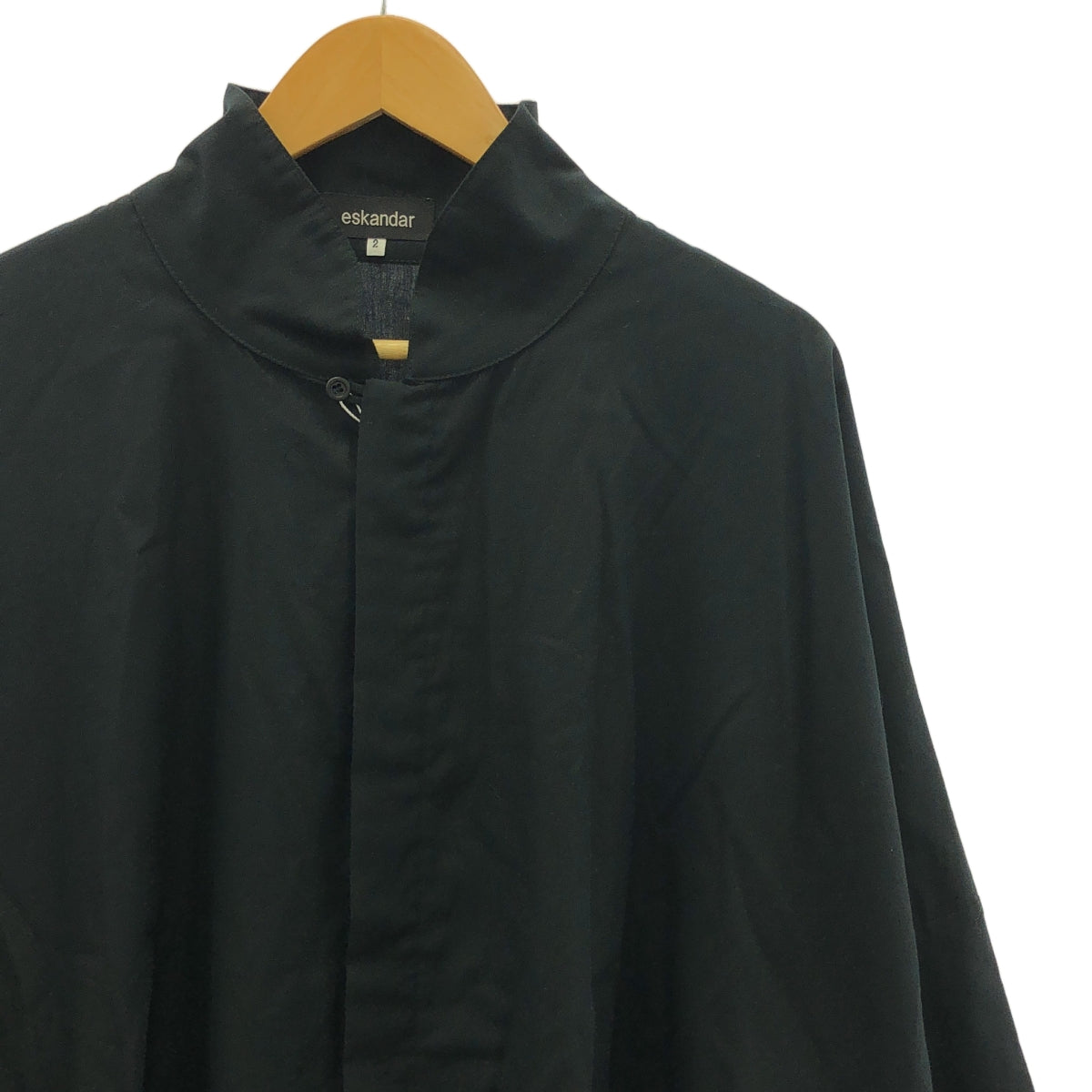 [狀況良好] Eskandar |棉質開衩前襟高領外套襯衫 |尺寸 2 |黑色 |男士