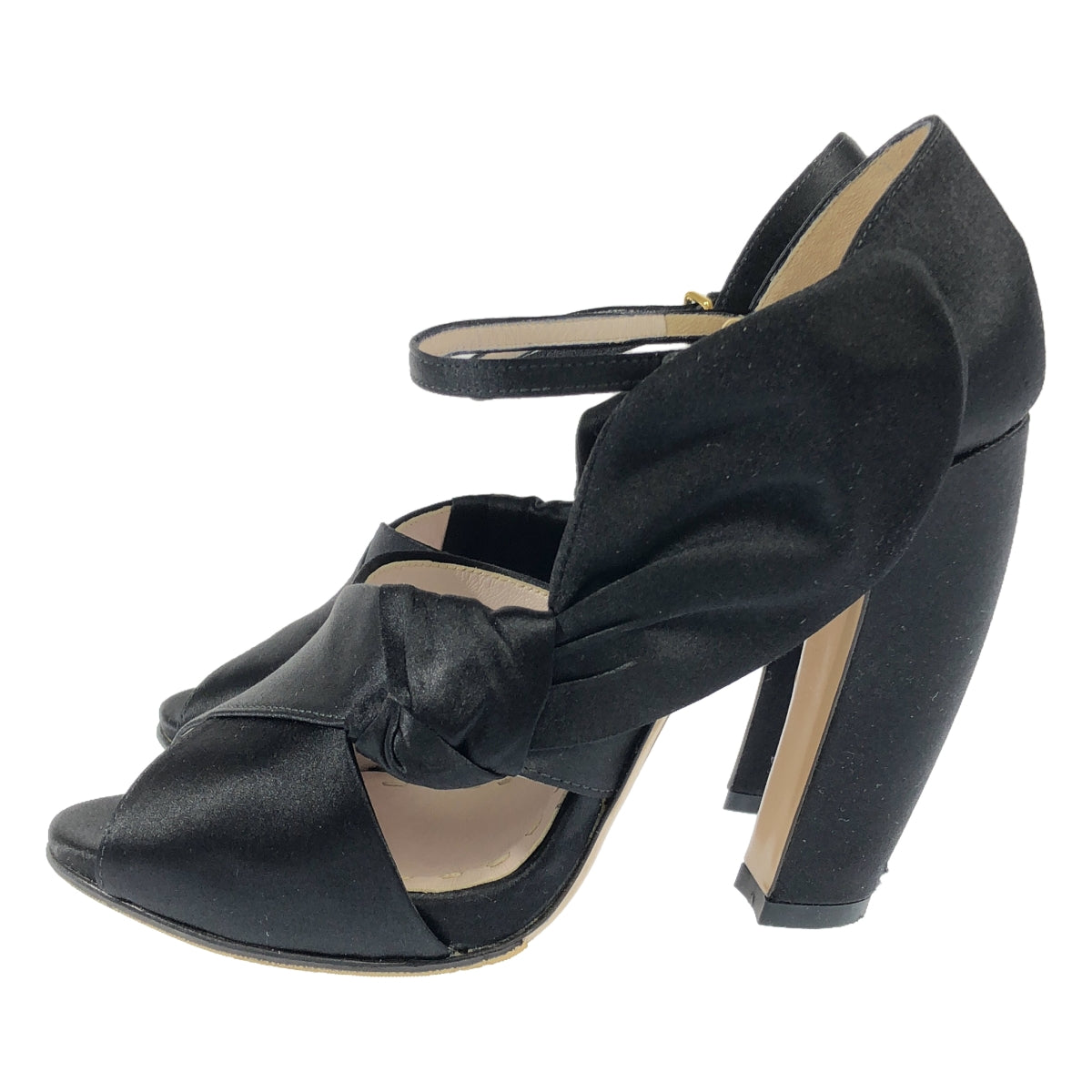 [Beautiful Condition] miu miu | Satin Open Toe Ankle Strap Heel Pumps | 36 1/2 | Black | Women's