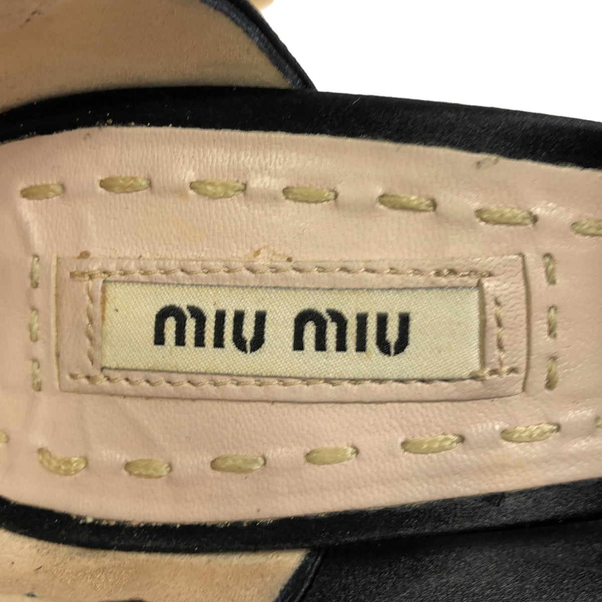 【美品】  miu miu / ミュウミュウ | サテン オープントゥ アンクルストラップ ヒールパンプス | 36 1/2 | ブラック | レディース