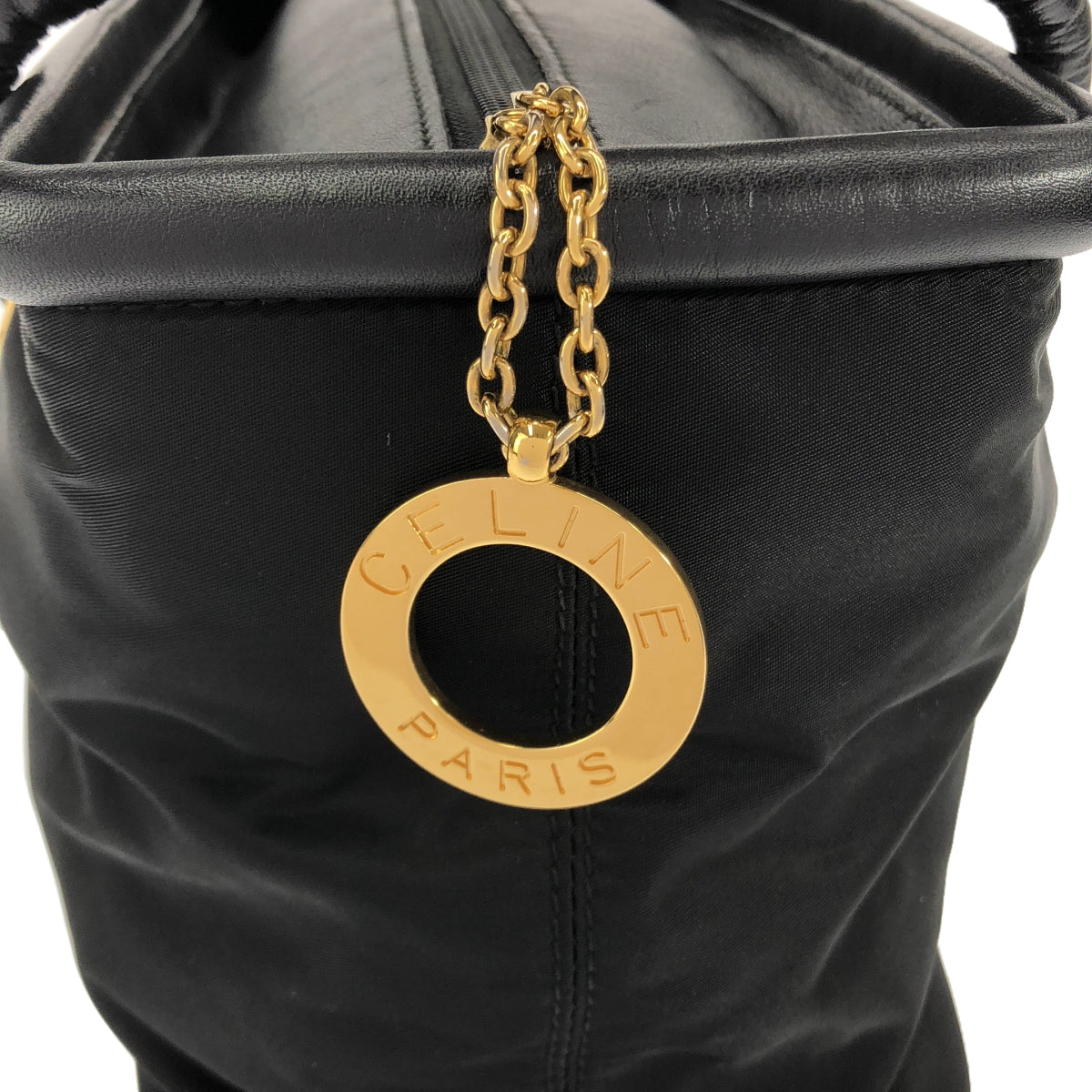 CELINE | Vintage nylon circle logo gold hardware vanity handbag |