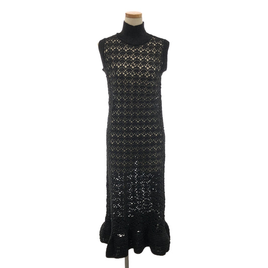 [New] Ganni | 2023SS | Glitter Mix Crochet High Neck Sleeveless Knit Dress | XS | Black | Women's