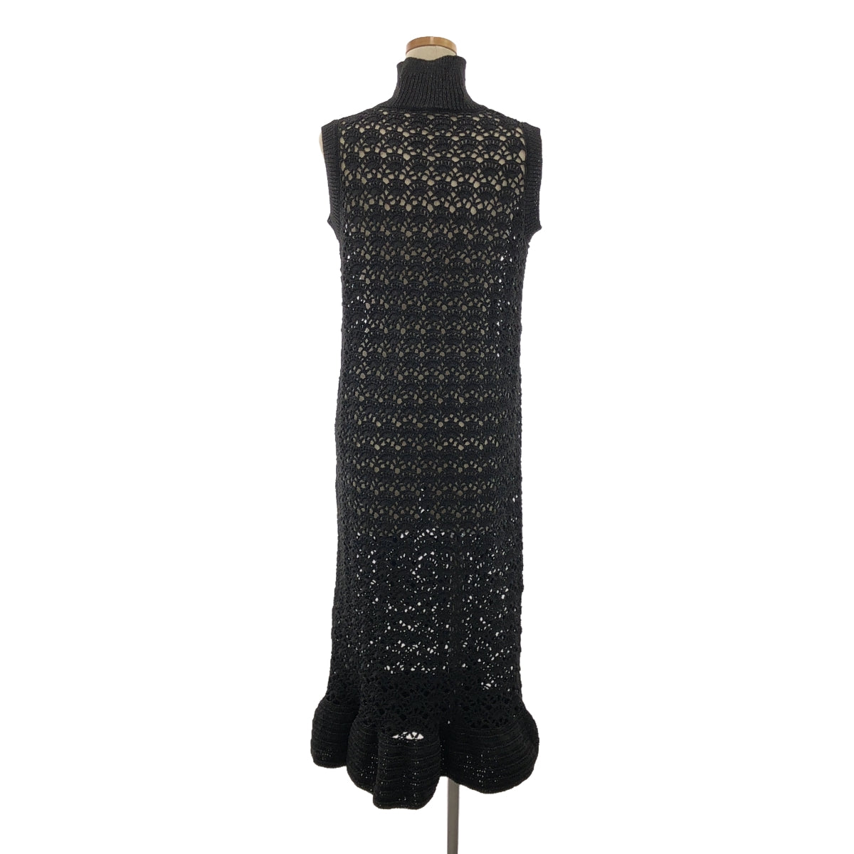 [New] Ganni | 2023SS | Glitter Mix Crochet High Neck Sleeveless Knit Dress | XS | Black | Women's